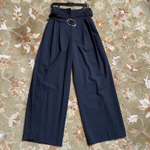 DVF Wood Wide Leg Pant with buckle,  96% WOOL,straight wide legs, size 12.